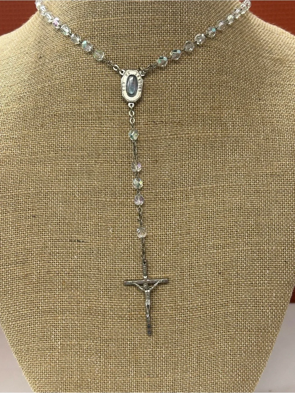 Beautiful vintage Eau de Lourdes AB glass crystal Rosary